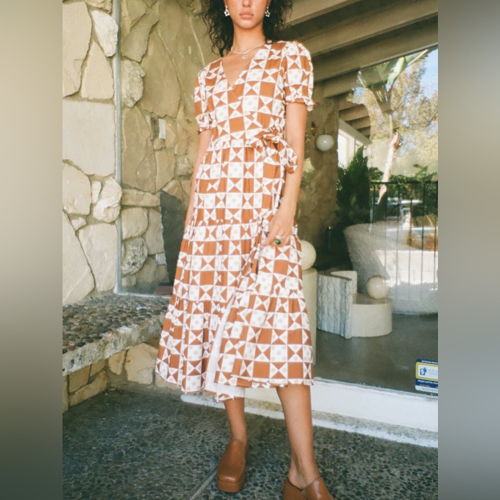(SOLD) Lisa Says Gah - Victoria Wrap Dress Floral Quilt Toasted Pecan